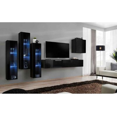 Meuble TV Mural Design "Switch XIII" 330cm Noir