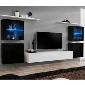 Meuble TV Mural Design "Switch XIV" 320cm Blanc & Noir