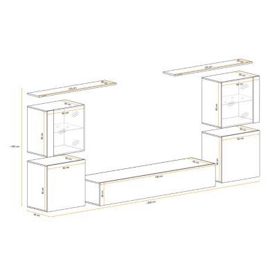 Meuble TV Mural Design "Switch XIV" 320cm Gris & Naturel