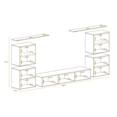 Meuble TV Mural Design "Switch XIV" 320cm Gris & Naturel