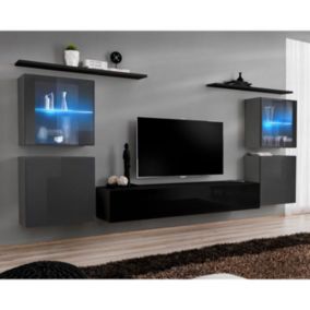 Meuble TV Mural Design "Switch XIV" 320cm Gris & Noir