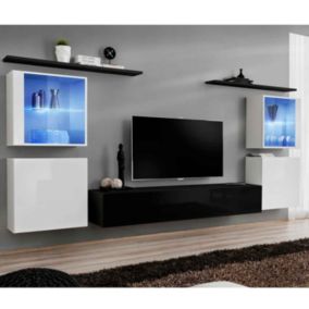 Meuble TV Mural Design "Switch XIV" 320cm Noir & Blanc