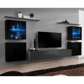 Meuble TV Mural Design "Switch XIV" 320cm Noir & Gris