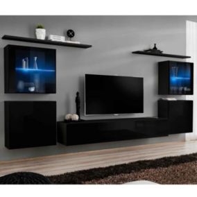 Meuble TV Mural Design "Switch XIV" 320cm Noir