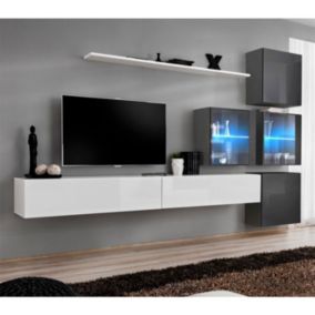 Meuble TV Mural Design "Switch XIX" 310cm Blanc & Gris