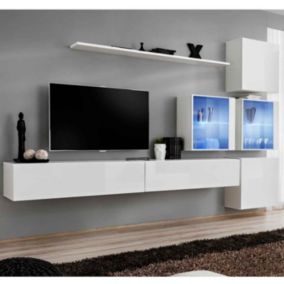 Meuble TV Mural Design "Switch XIX" 310cm Blanc