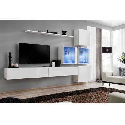 Meuble TV Mural Design "Switch XIX" 310cm Blanc