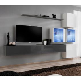 Meuble TV Mural Design "Switch XIX" 310cm Gris & Blanc