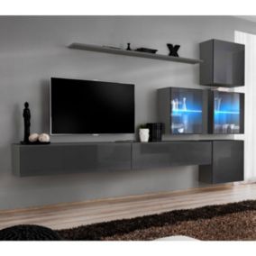 Meuble TV Mural Design "Switch XIX" 310cm Gris