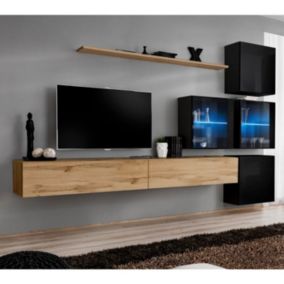 Meuble TV Mural Design "Switch XIX" 310cm Naturel & Noir