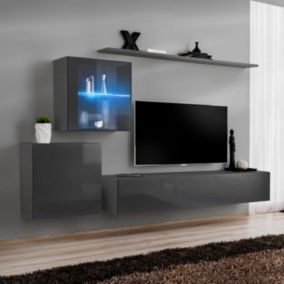 Meuble TV Mural Design "Switch XV" 260cm Gris