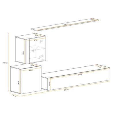 Meuble TV Mural Design "Switch XV" 260cm Naturel & Gris