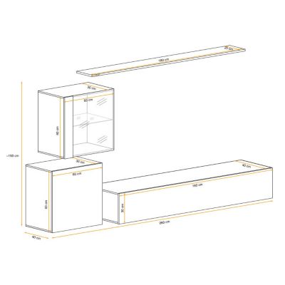 Meuble TV Mural Design "Switch XV" 260cm Naturel & Gris