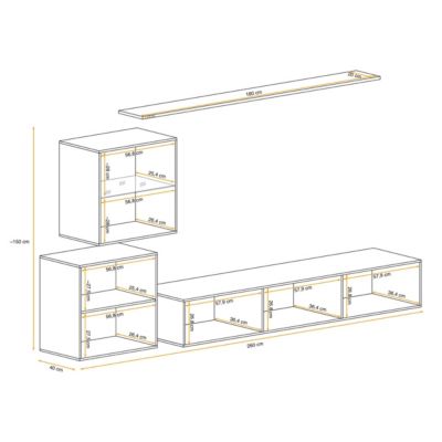 Meuble TV Mural Design "Switch XV" 260cm Naturel & Gris