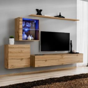 Meuble TV Mural Design "Switch XV" 260cm Naturel