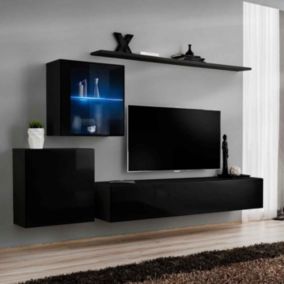 Meuble TV Mural Design "Switch XV" 260cm Noir