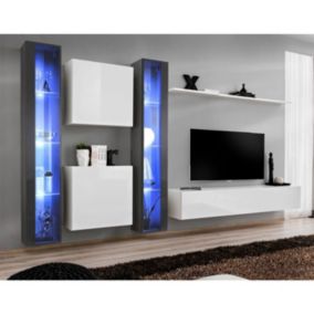 Meuble TV Mural Design "Switch XVI" 330cm Gris & Blanc