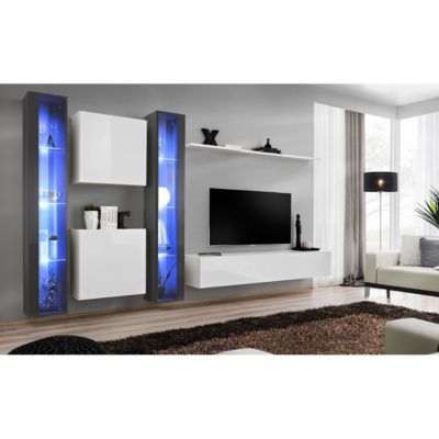 Meuble TV Mural Design "Switch XVI" 330cm Gris & Blanc