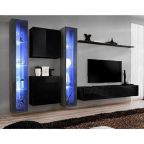 Meuble TV Mural Design "Switch XVI" 330cm Gris & Noir