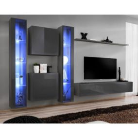 Meuble TV Mural Design "Switch XVI" 330cm Gris