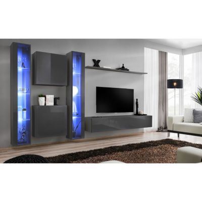 Meuble TV Mural Design "Switch XVI" 330cm Gris