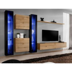 Meuble TV Mural Design "Switch XVI" 330cm Naturel & Noir