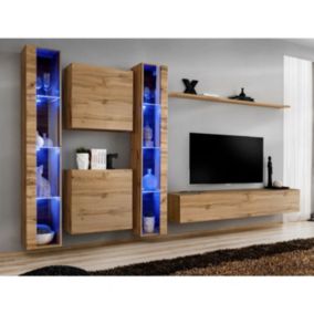 Meuble TV Mural Design "Switch XVI" 330cm Naturel