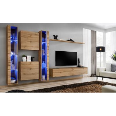 Meuble TV Mural Design "Switch XVI" 330cm Naturel