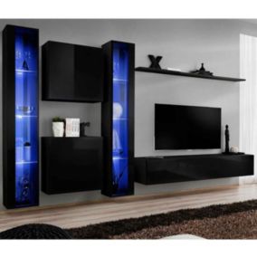 Meuble TV Mural Design "Switch XVI" 330cm Noir