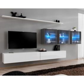 Meuble TV Mural Design "Switch XVII" 340cm Blanc & Gris