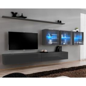 Meuble TV Mural Design "Switch XVII" 340cm Gris