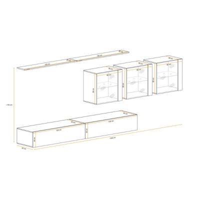 Meuble TV Mural Design "Switch XVII" 340cm Naturel & Blanc