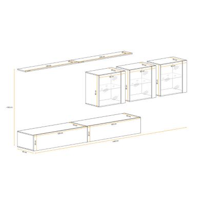 Meuble TV Mural Design "Switch XVII" 340cm Naturel & Blanc