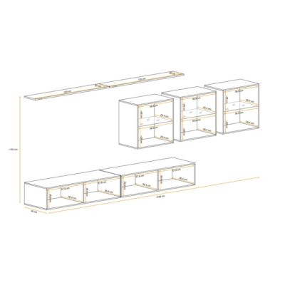 Meuble TV Mural Design "Switch XVII" 340cm Naturel & Blanc