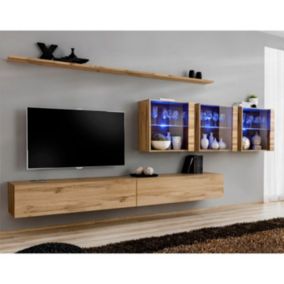 Meuble TV Mural Design "Switch XVII" 340cm Naturel