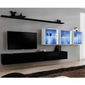 Meuble TV Mural Design "Switch XVII" 340cm Noir & Blanc