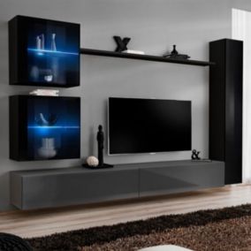 Meuble TV Mural Design "Switch XVIII" 280cm Gris & Noir