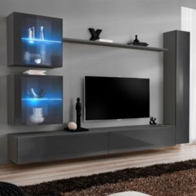 Meuble TV Mural Design "Switch XVIII" 280cm Gris