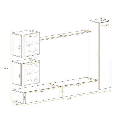 Meuble TV Mural Design "Switch XVIII" 280cm Gris