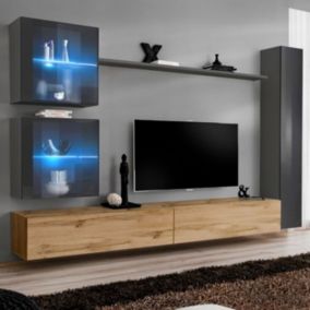 Meuble TV Mural Design "Switch XVIII" 280cm Naturel & Gris