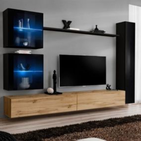 Meuble TV Mural Design "Switch XVIII" 280cm Naturel & Noir