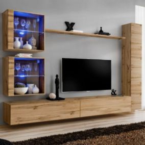 Meuble TV Mural Design "Switch XVIII" 280cm Naturel