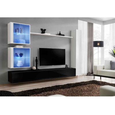 Meuble TV Mural Design "Switch XVIII" 280cm Noir & Blanc
