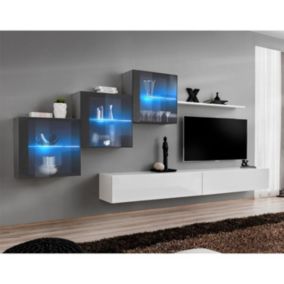 Meuble TV Mural Design "Switch XX" 330cm Blanc & Gris