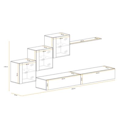 Meuble TV Mural Design "Switch XX" 330cm Gris & Blanc