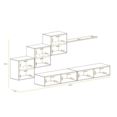 Meuble TV Mural Design "Switch XX" 330cm Gris & Blanc