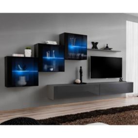 Meuble TV Mural Design "Switch XX" 330cm Gris & Noir