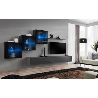 Meuble TV Mural Design "Switch XX" 330cm Gris & Noir