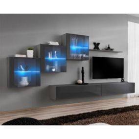 Meuble TV Mural Design "Switch XX" 330cm Gris