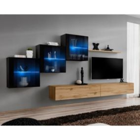 Meuble TV Mural Design "Switch XX" 330cm Naturel & Noir